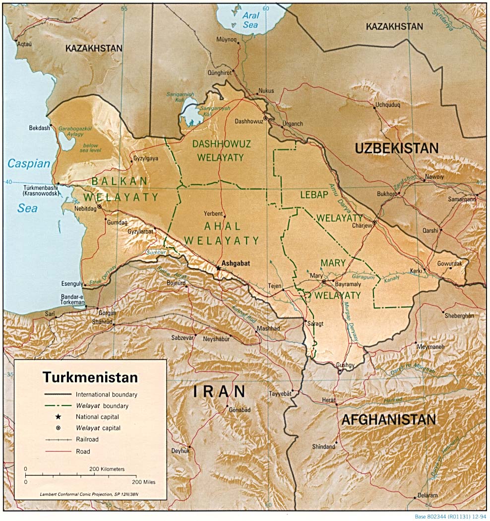 Map Of Turkmenistan , Turkmenistan [Shaded Relief Map] 1994 (243K) 