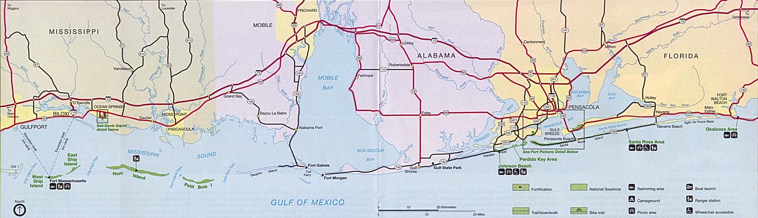  Maps of United States National Parks, Monuments and Historic Sites Gulf of Mexico [Mississippi / Alabama / Florida] (Area Features) 1994 (351K) 