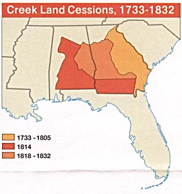  Maps of United States National Parks, Monuments and Historic Sites Horseshoe Bend National Military Park [Alabama] (Creek Land Cessions 1733-1832 Map) (23K) 