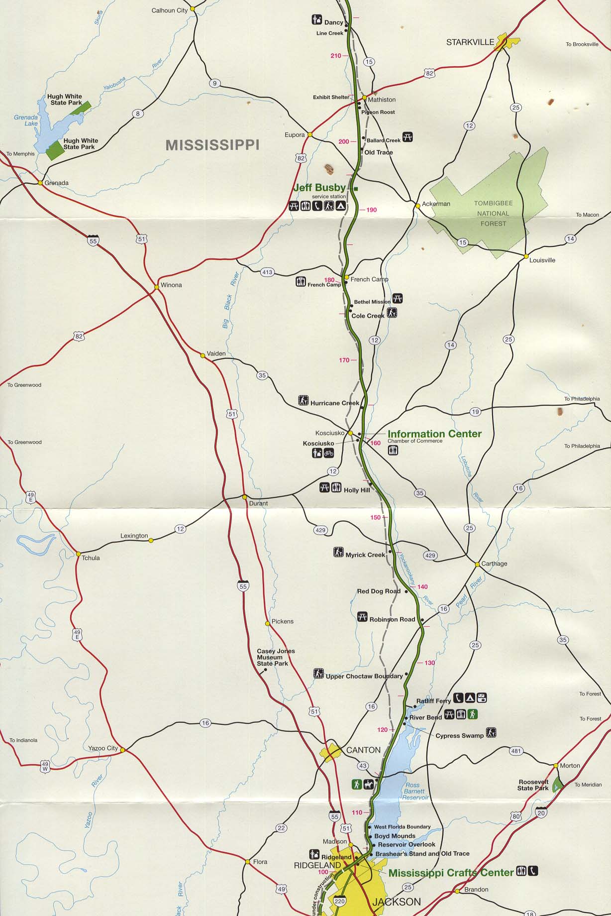  Maps of United States National Parks, Monuments and Historic Sites Natchez Trace Parkway National Scenic Trail [Mississippi, Alabama, and Tennessee] (Jackson to Dancy, Mississippi) 1997 (323K) 