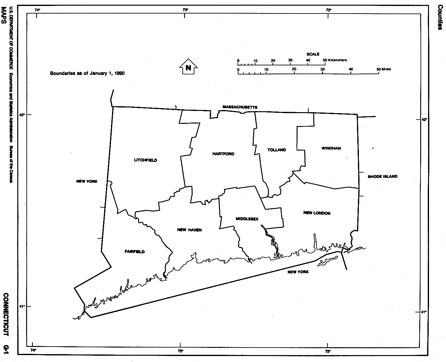  Maps of Connecticut. Connecticut (outline map) U.S. Bureau of the Census 1990 (53K) 