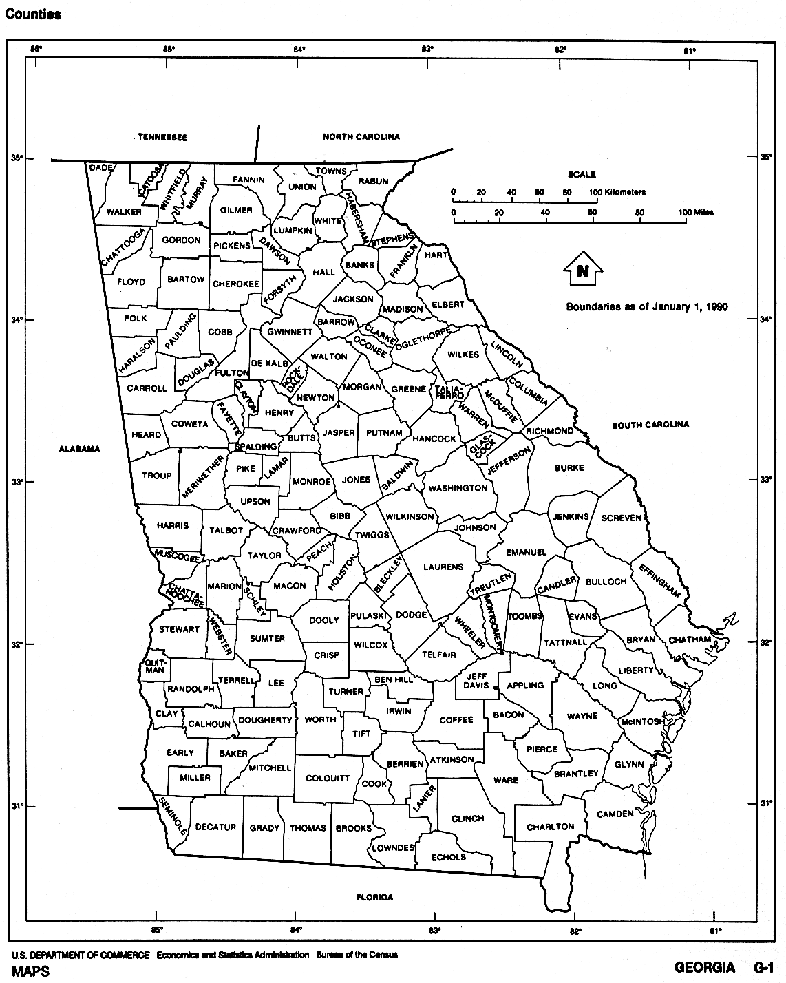 Maps of Georgia. Georgia (outline map) U.S. Bureau of the Census 1990 (174K) 