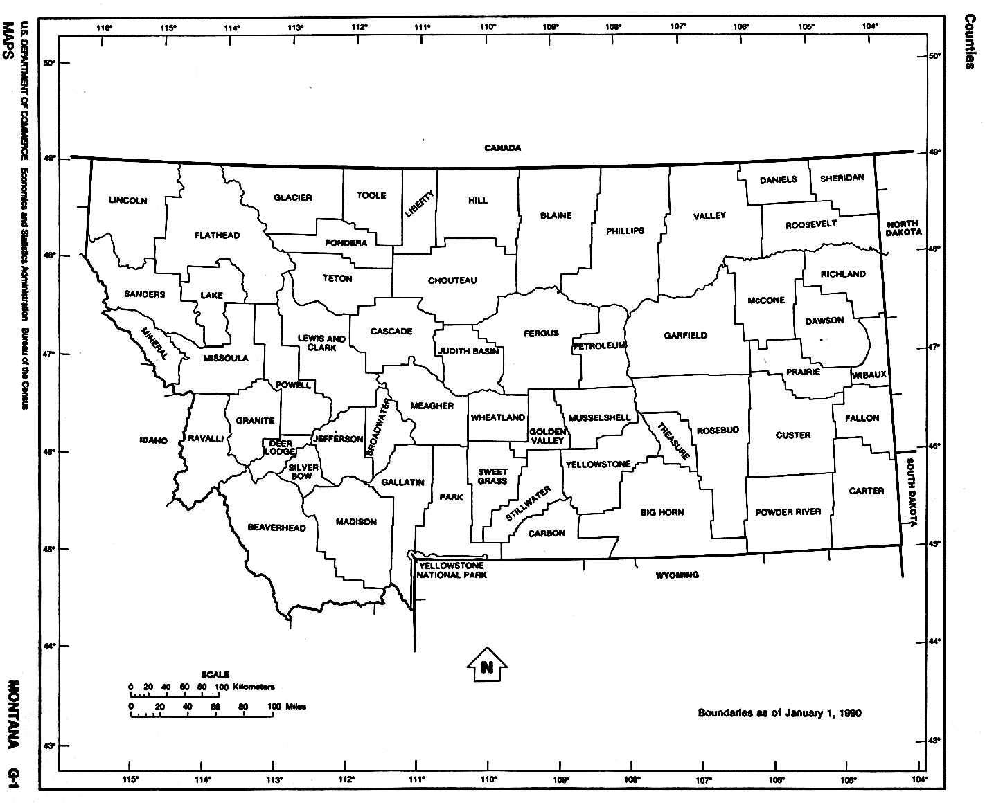  Maps of Montana, Montana (outline map) U.S. Bureau of the Census 1990 (71K) 