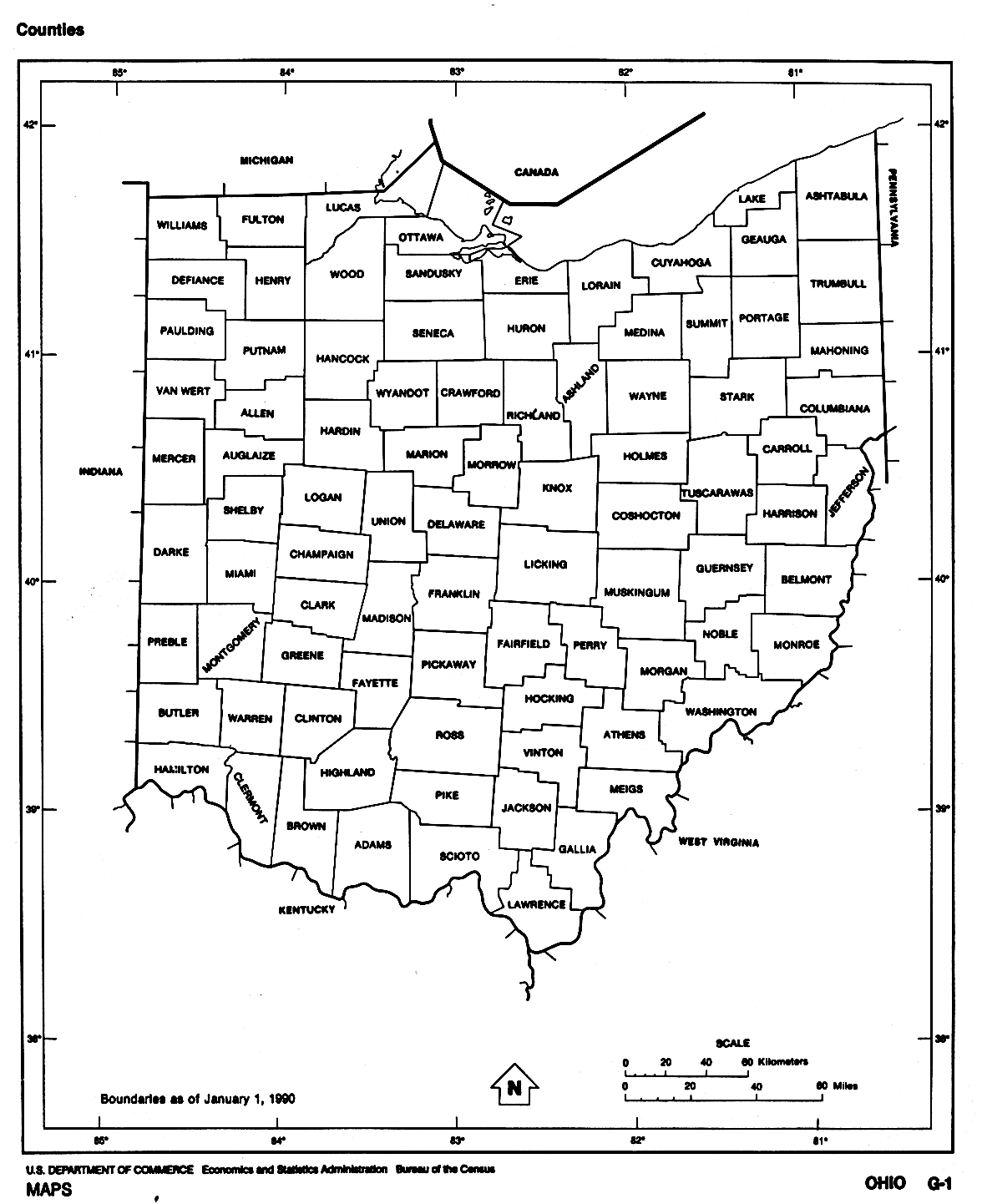  Maps of Ohio, Ohio (outline map) U.S. Bureau of the Census 1990 (71K) 