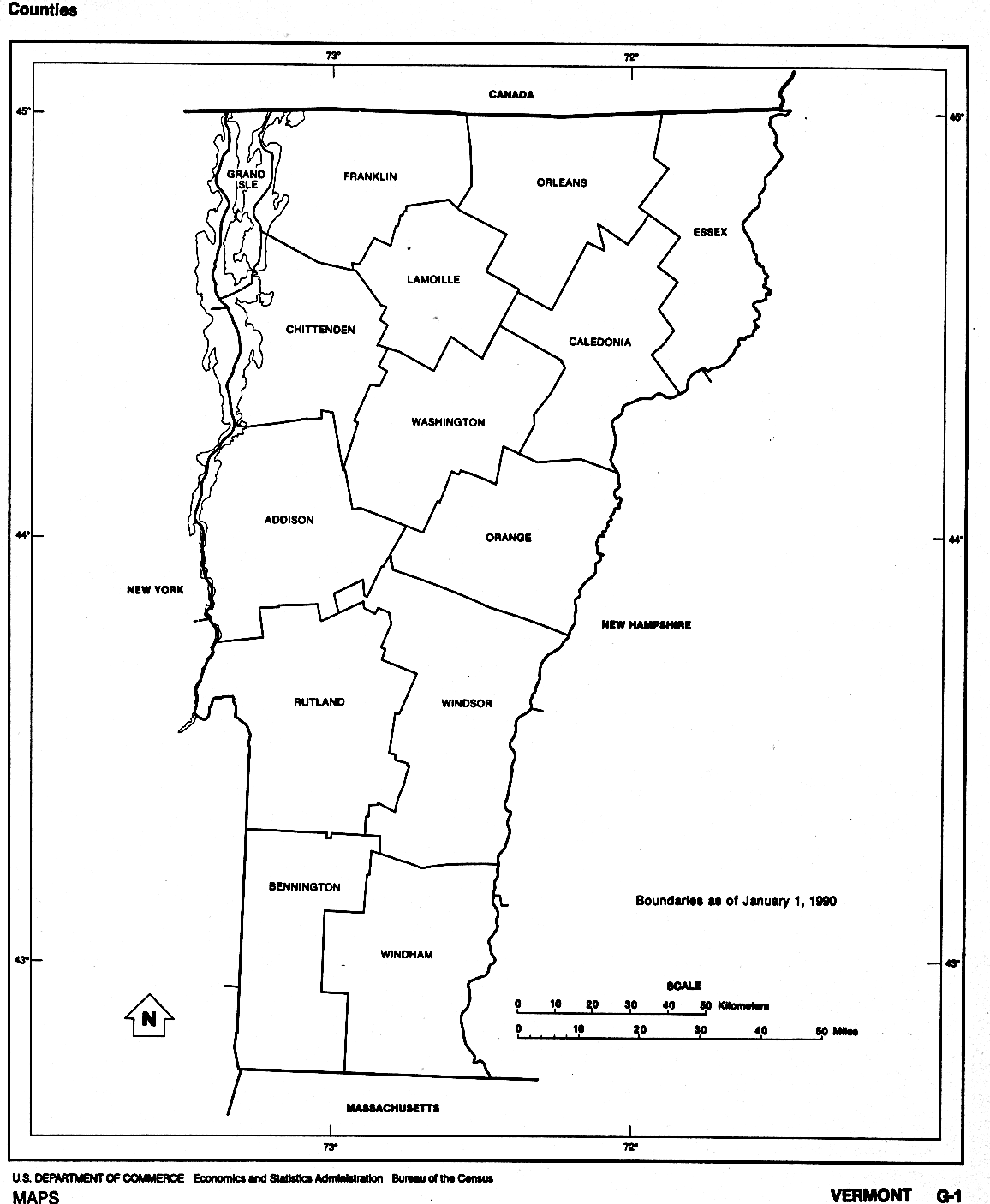  Maps of Vermont. Vermont (outline map) U.S. Bureau of the Census 1990 (64K)