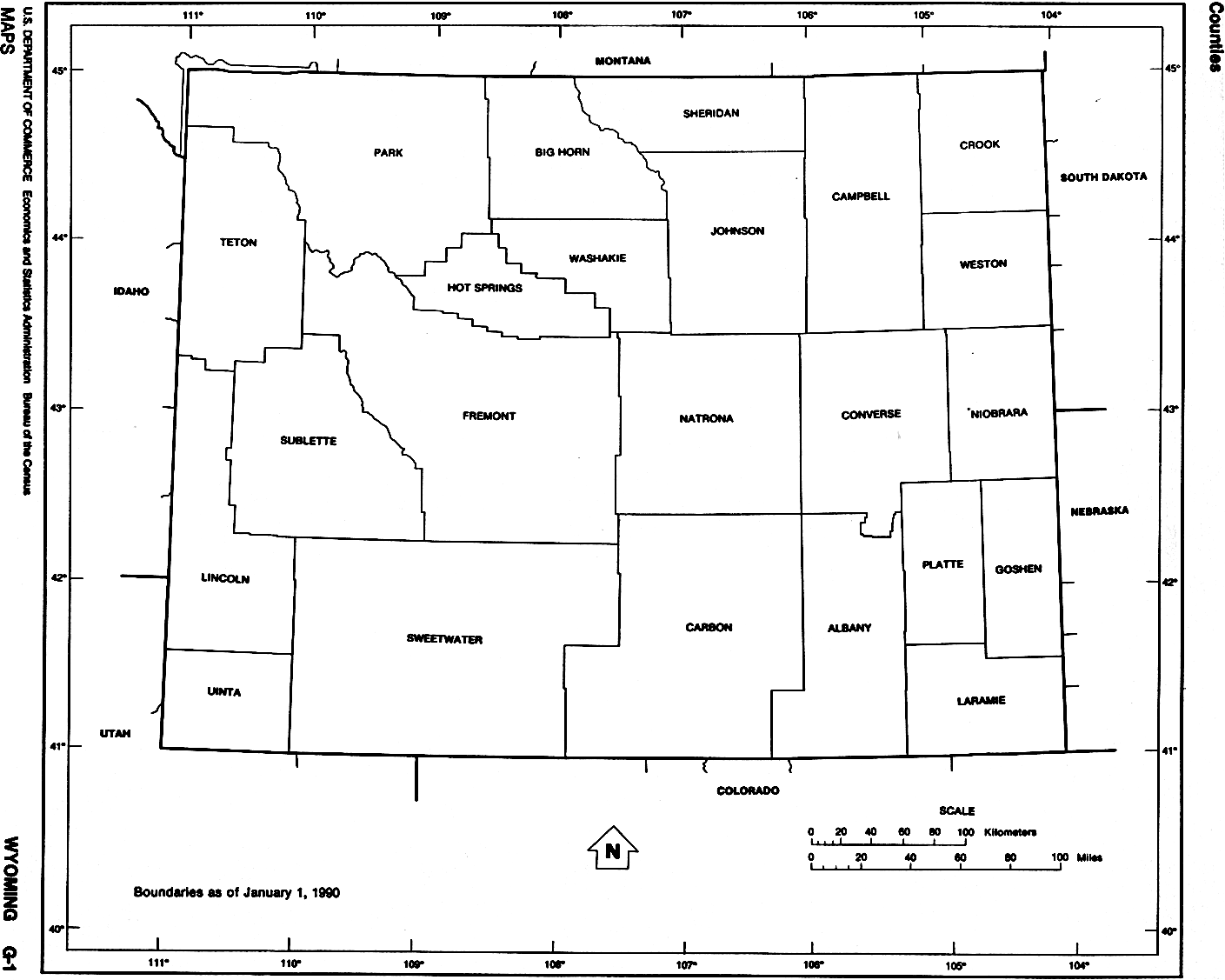  Maps of Wyoming. Wyoming (outline map) U.S. Bureau of the Census 1990 (65K) 