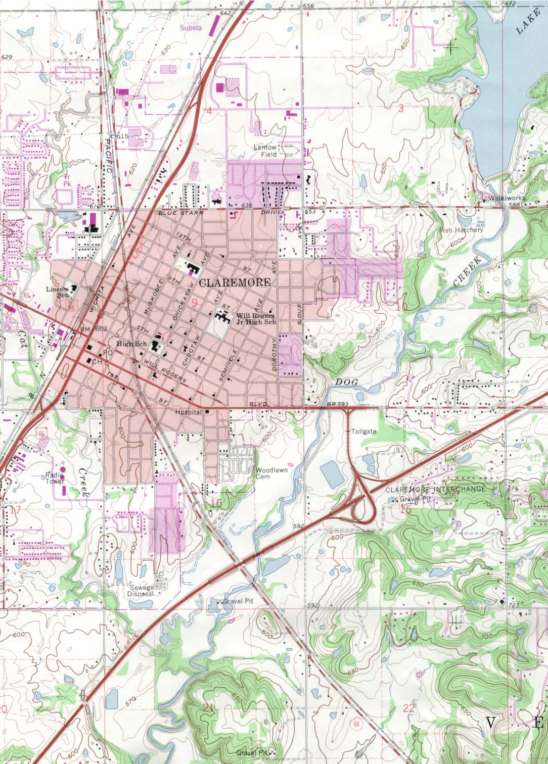  Maps of Oklahoma. Claremore [Topographic Map] original scale 1:24,000 U.S.G.S. 1963, photorevised 1982 (304K) 