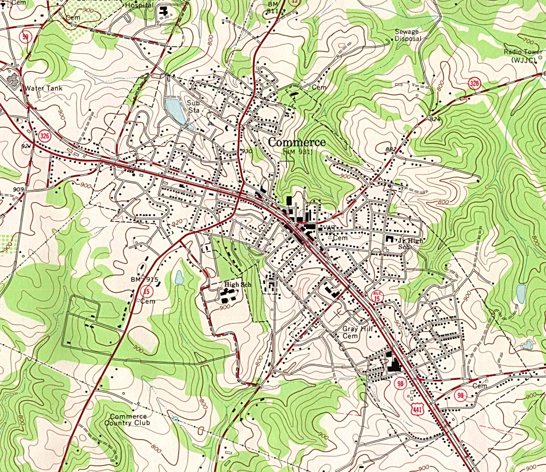  Maps of Georgia. Commerce original scale 1:24,000 U.S.G.S. 1964, photo inspected 1976 (397K) 