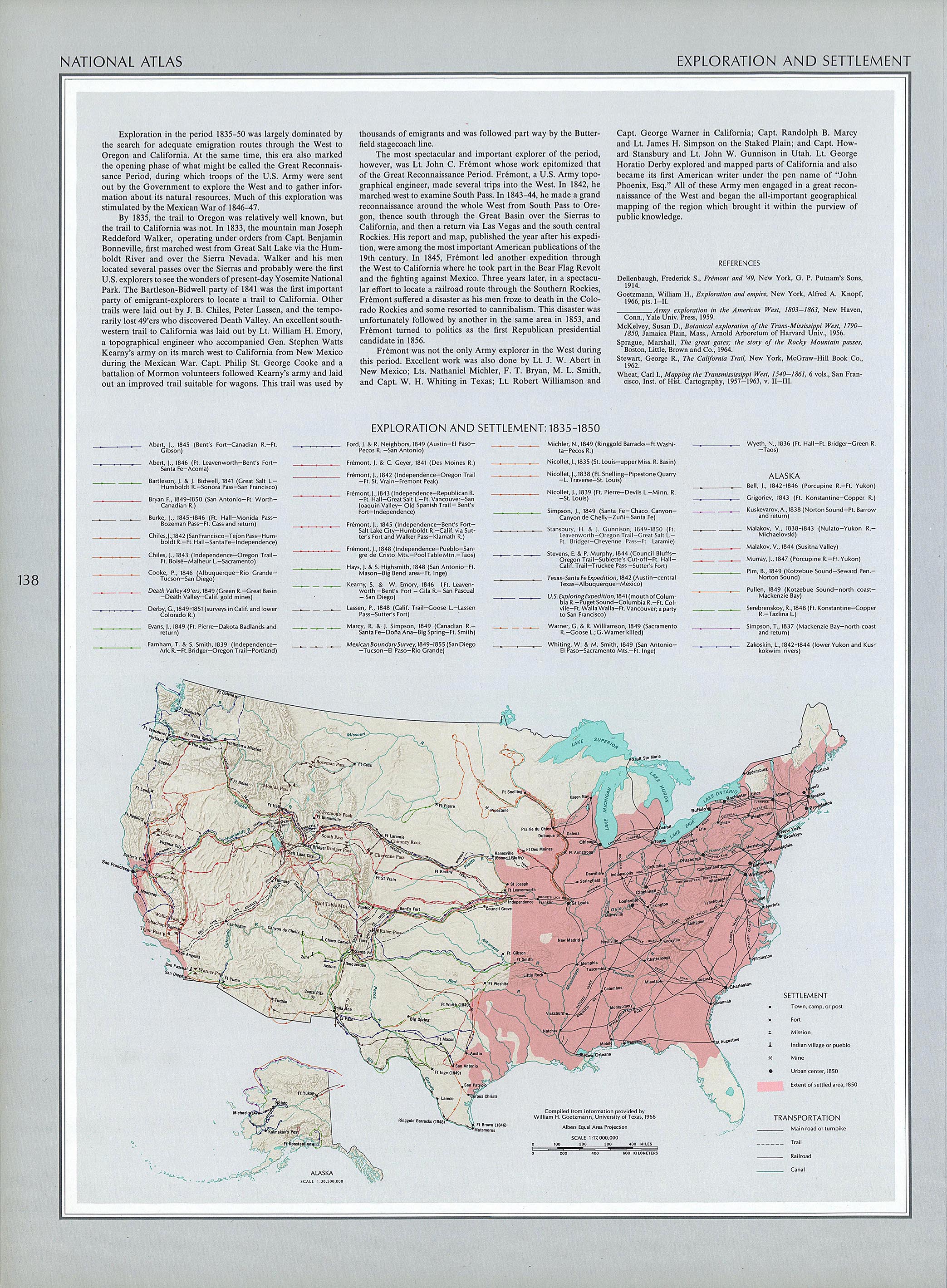 Historical Maps of United States. Exploration and Settlement 1835-1850 (833K) 