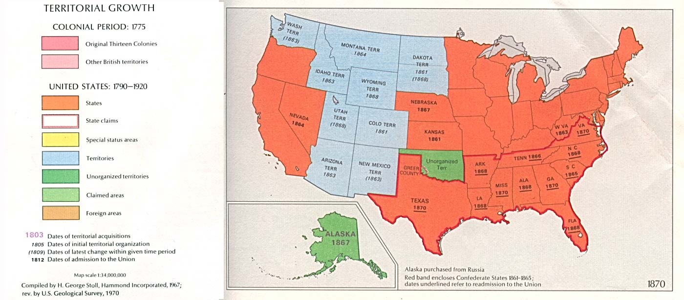 Historical Maps of United States. Territorial Growth 1870 (133K) 