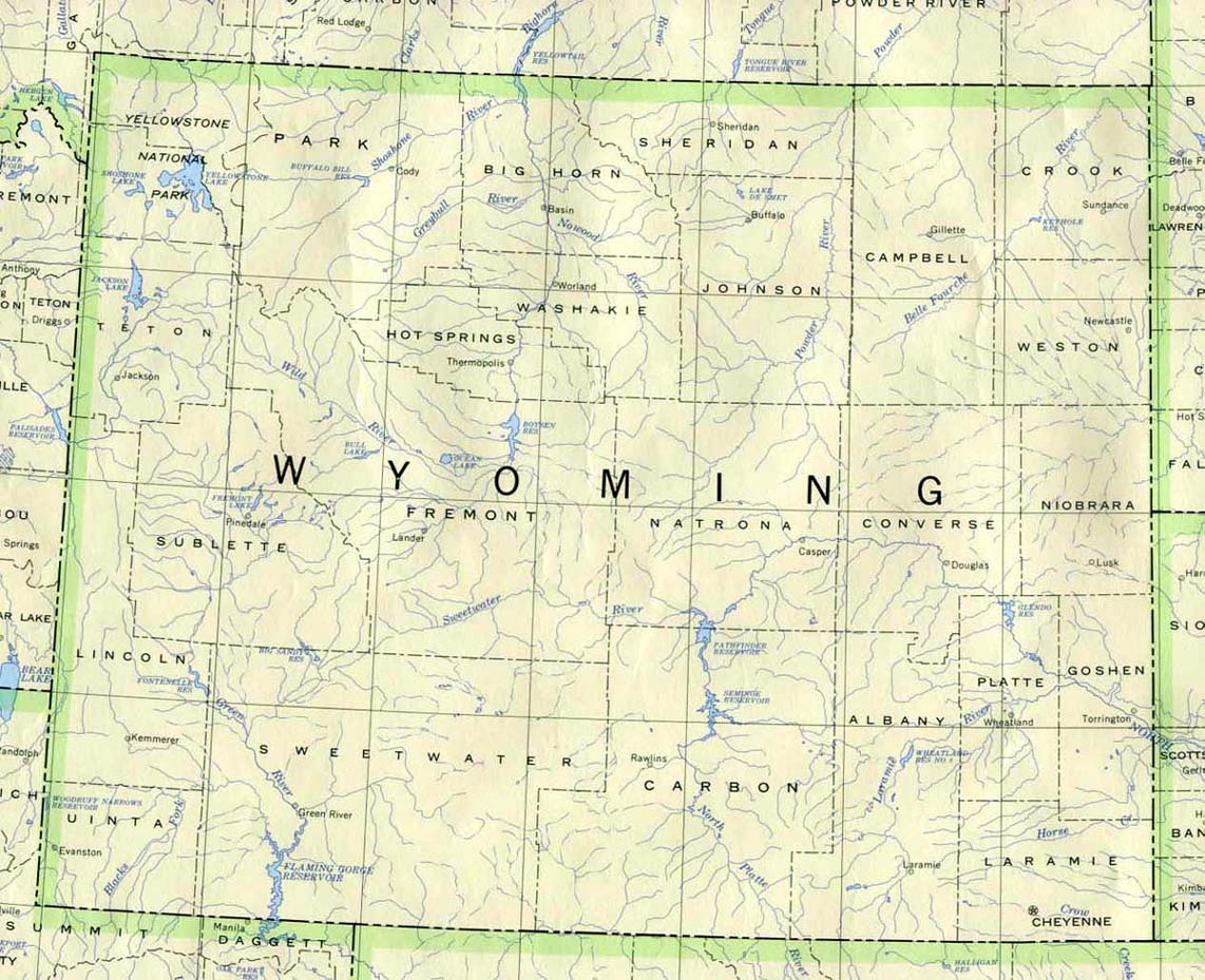  Maps of Wyoming. Wyoming original scale 1:2,500,000 U.S.G.S. 1972 limited update 1990 (223K) 