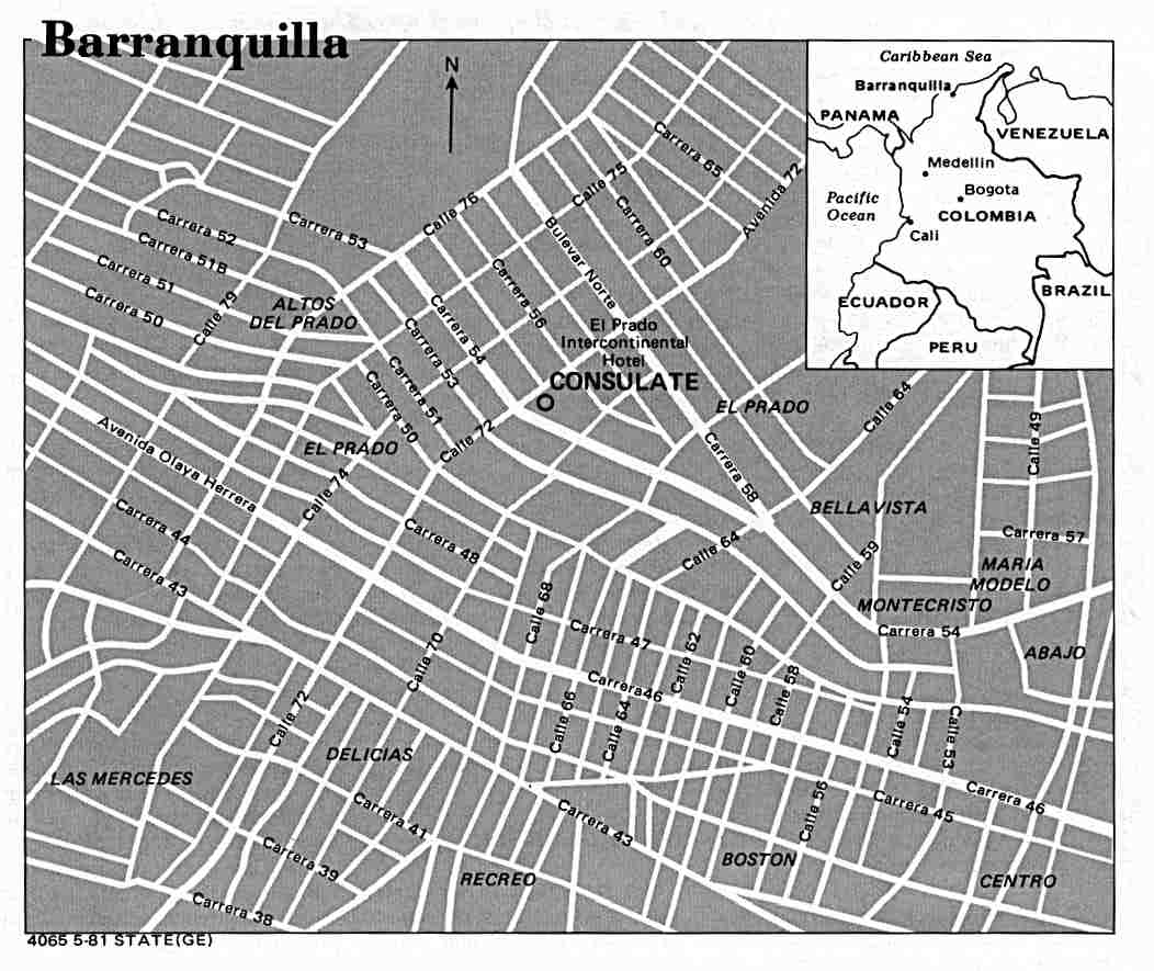 Map Of Colombia , Barranquilla U.S. Dept. of State 1981 (79K) 