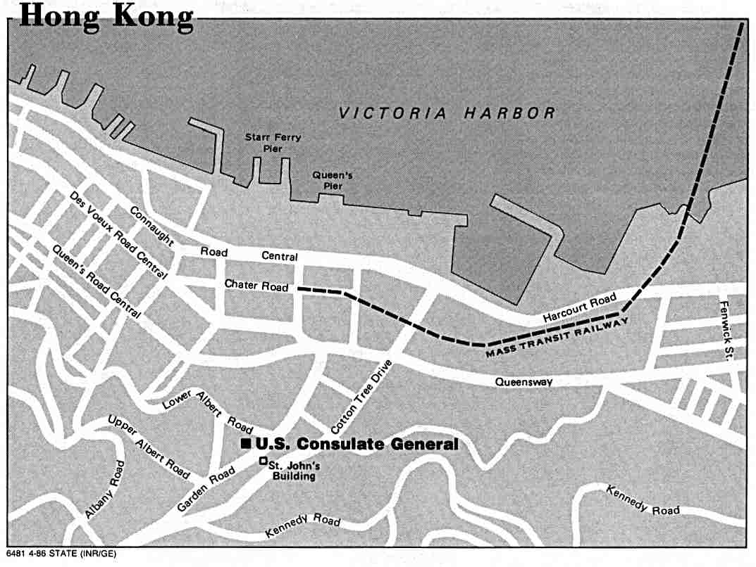 Map Of China , Hong Kong - U.S. Consulate General Location Map U.S. Dept. of State 1986 (63K) 
