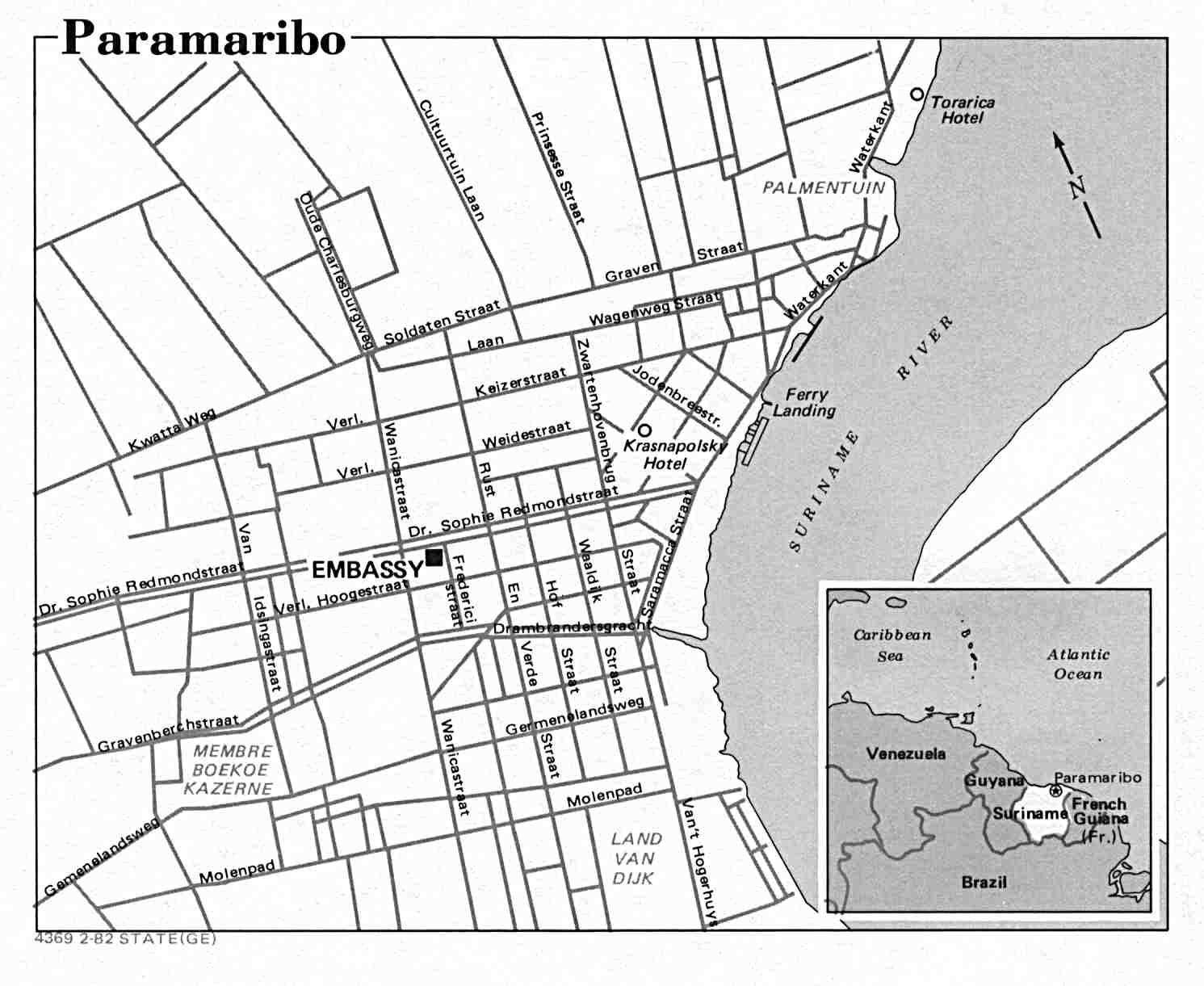 Map Of Suriname , Paramaribo U.S. Dept. of State 1982 (99K) 