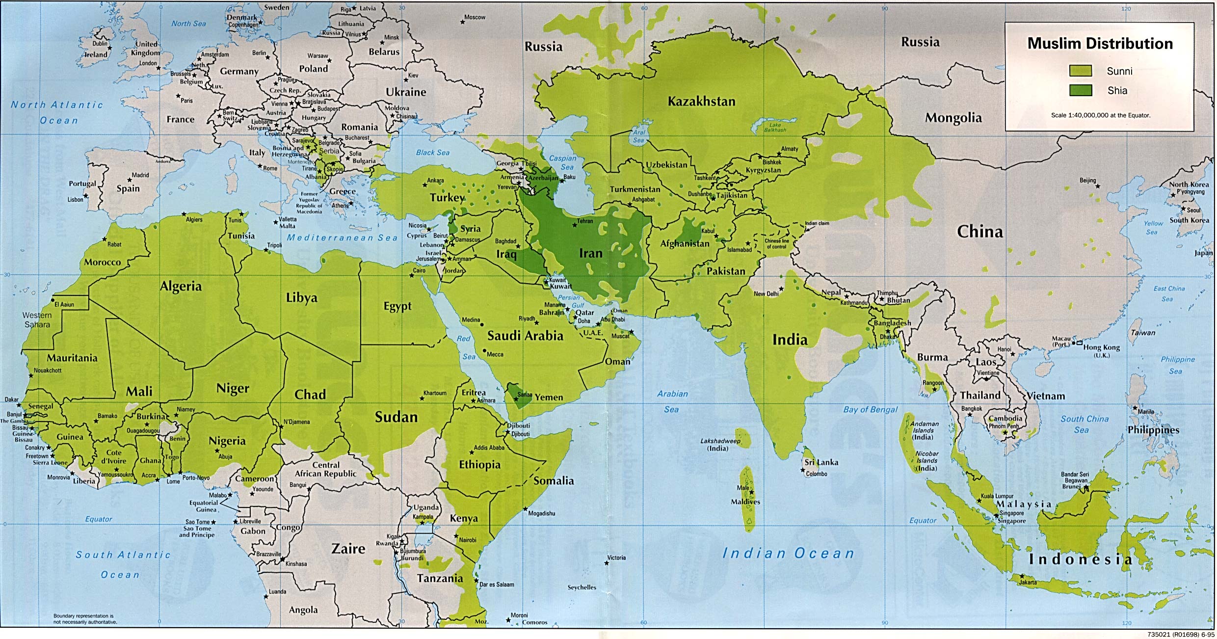 Map Of The World. Muslim Distribution (Sunni and Shia) 1995 (557K) 