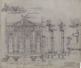 The image is a detailed drawing of the first floor entrance of the A.H. Belo and Company Business building in Dallas, Texas. From the Greene LaRoche and Dahl drawings collections.