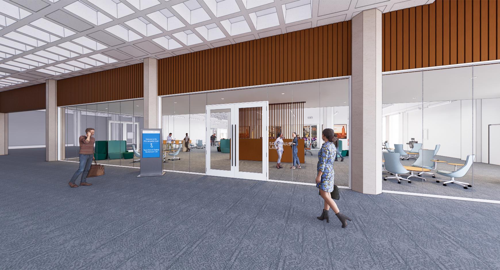 architectural rendering of the entrance to the scholars lab