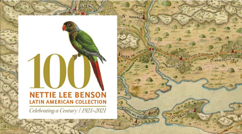 The Benson Latin American Collection Turns 100 (parrot on a large "100" headline)