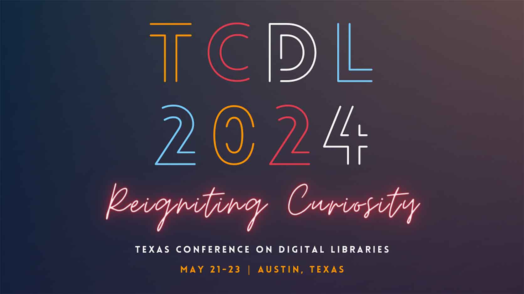 TCDL 2024 brand graphic, neon text over dark gradient field