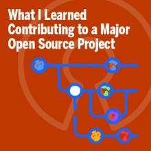 Event graphic. Stylized GIT workflow over open souce logo on orange background with event title overlayed. 