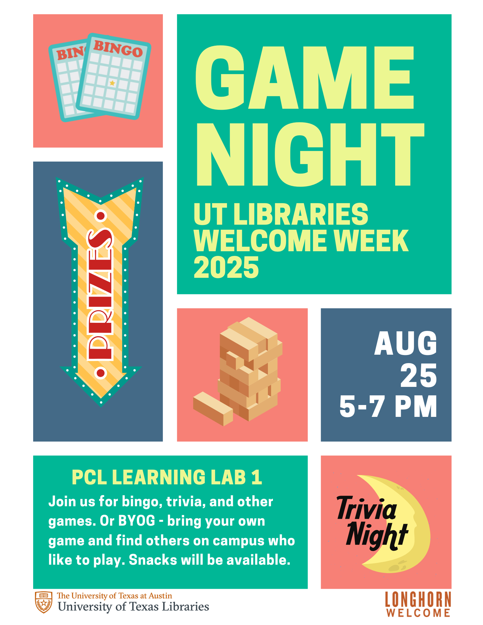 Longhorn Welcome 2025 - UTL Game Night Flyer Longhorn Welcome 2025 - UTL Game Night Flyer