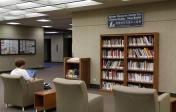 book shelf with chairs