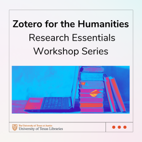 Zotero for the Humanities, depicted with a colorful graphic of images and color