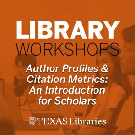 Libraries Workshop graphic. event title on ut orange and libraries' classroom image in background.