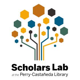 scholars lab logo. abstract technology tree with hexagonal leaves and wordmark beneath