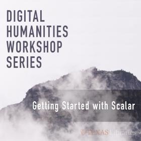 digital humanities workshop series graphic - black and white image of fog-shrouded mountain - with event title overlayed