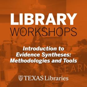 Libraries Workshop graphic. event title on ut orange and libraries' classroom image in background.