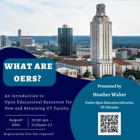 Event graphic. UT Tower and Austin downtown skyline with blue and turquoise fields featuring event title and details.