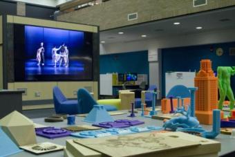 view of the Video Wall from a Foundry maker station