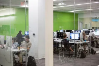 students sitting in a computer lab